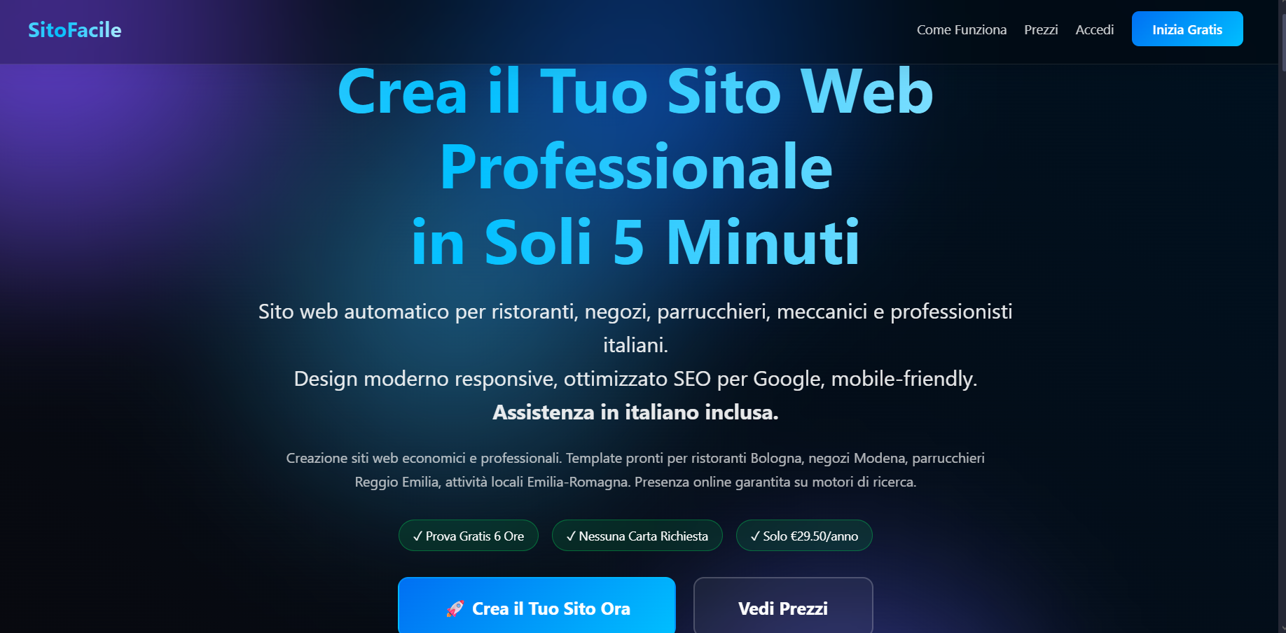 SitoFacile - Piattaforma per creare siti web professionali in pochi minuti